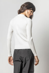 Lilla P - Polo Collar Henley Sweater - White