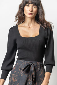 Lilla P - Full Sleeve Square Neck Sweater - Black