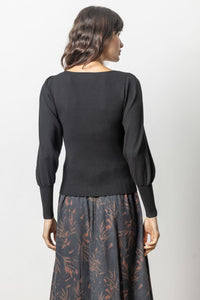 Lilla P - Full Sleeve Square Neck Sweater - Black