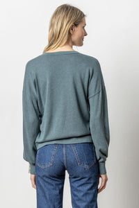 Lilla P - Snap Cuff V-Neck Sweater - Heron