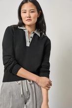 Load image into Gallery viewer, Lilla P - Denim Collar Polo Sweater - Black