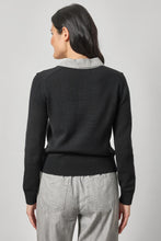 Load image into Gallery viewer, Lilla P - Denim Collar Polo Sweater - Black