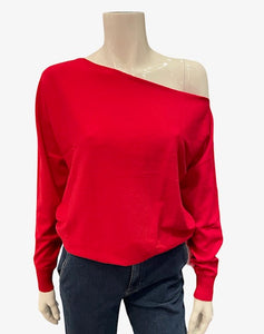 Minnie Rose Off The Shoulder Cotton/Cashmere Sweater- Cranberry