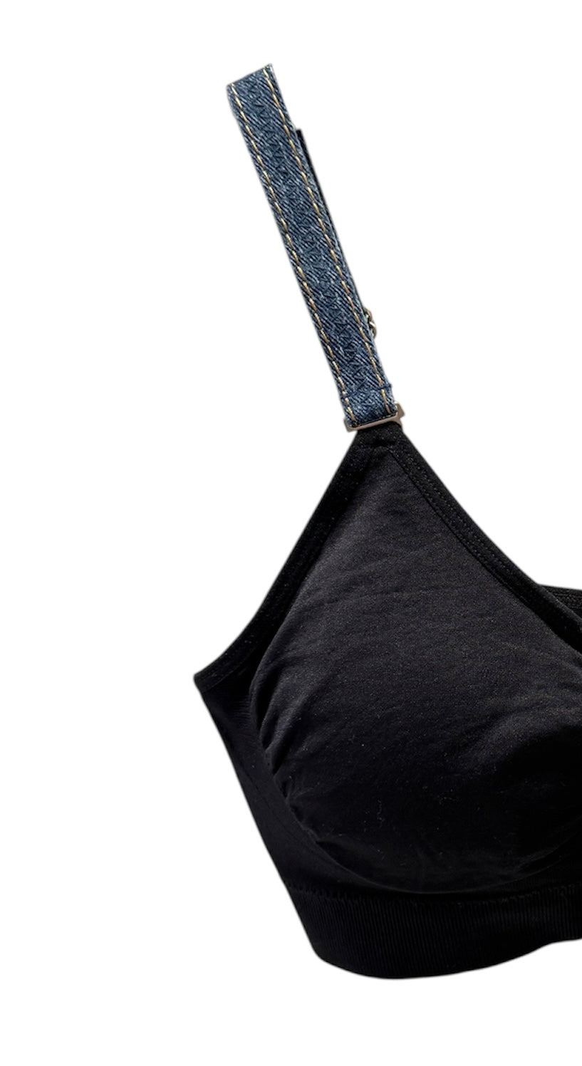 Strap-Its - Denim Strap on Black Bra