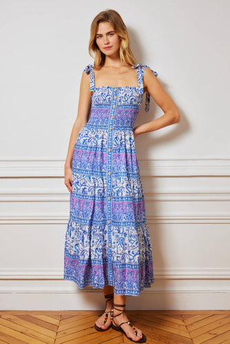 Charina Sarte - Sharma Smocked Midi Dress - Blue/Violet