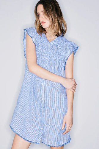 Melissa Nepton - Sunset Smocked Stripe Dress - Blue Slub Stripe