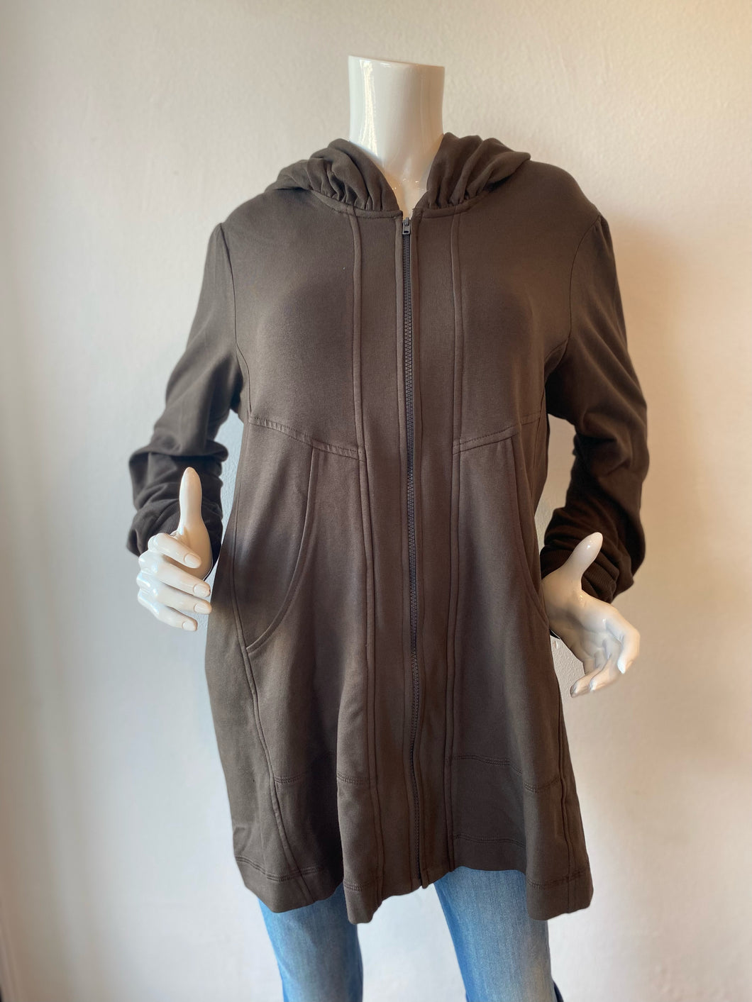 Color Me Cotton - Long Zip Front Hoodie - Cocoa