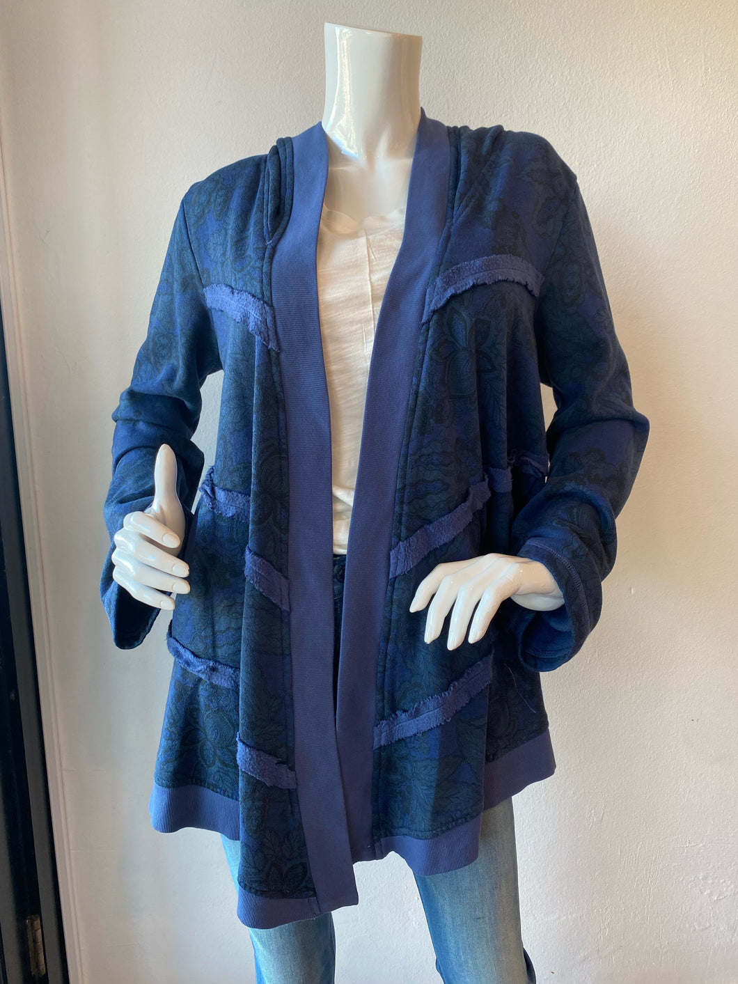 Color Me Cotton - Seamed Hooded Open Jacket - Steel Blue