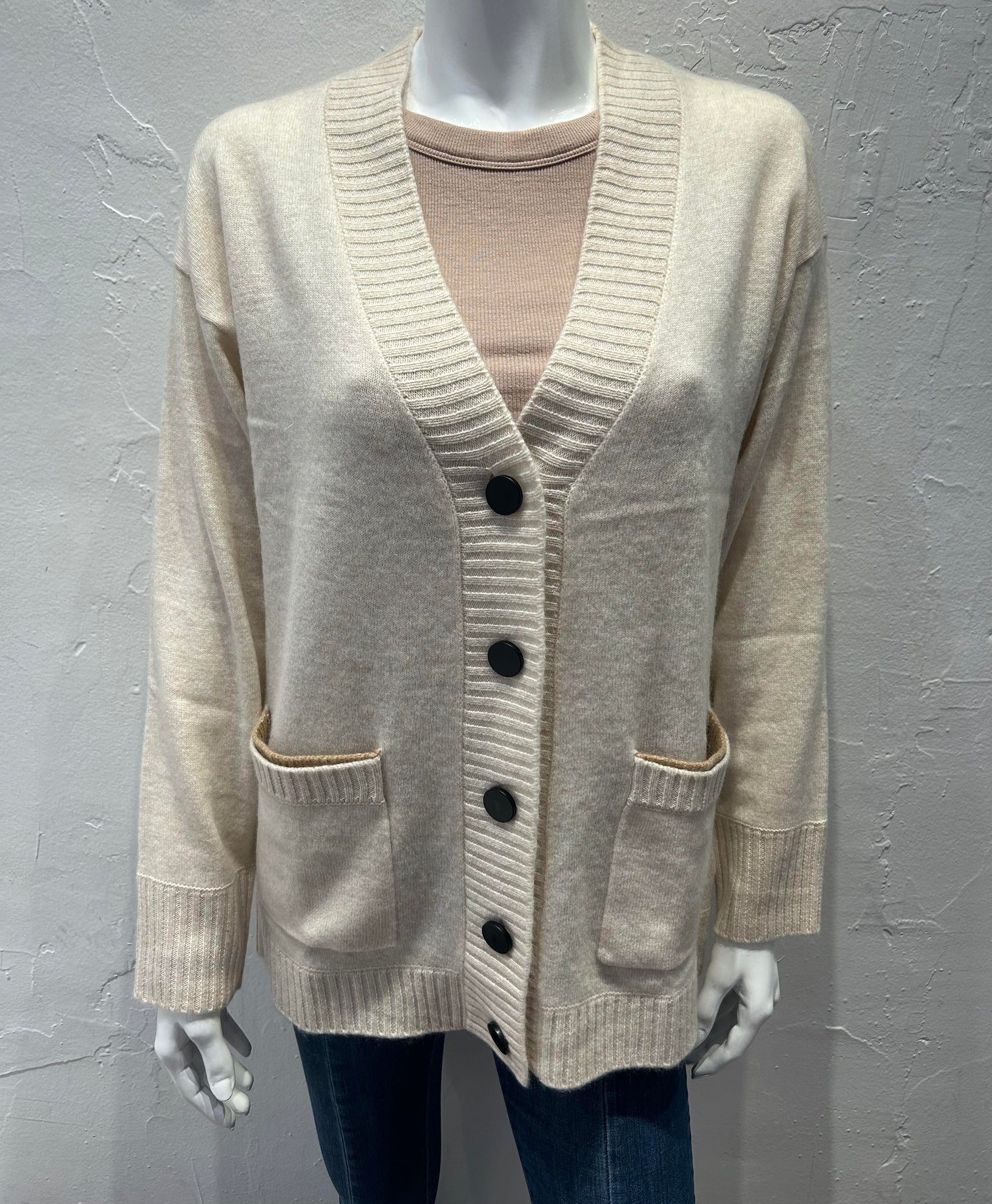 Brodie Western Love Cashmere Cardi Antique White Camel CAMI