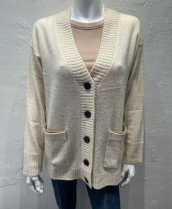 Brodie- Western Love Cashmere Cardi - Antique White/Camel