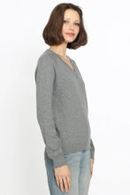 Load image into Gallery viewer, Minnie Rose Cotton Cashmere Distressed V- Neck Sweater - Grey Shadow