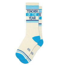 Load image into Gallery viewer, Gumball Poodle - Teacher of the Year Socks - White/Blue