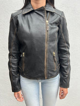 Load image into Gallery viewer, Mauritius Peggie Leather Jacket - Black/Beige