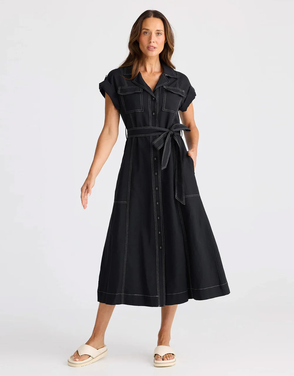 boden rae linen dress Boden Women's Mollie Linen Midi Dress in Blue main image 0