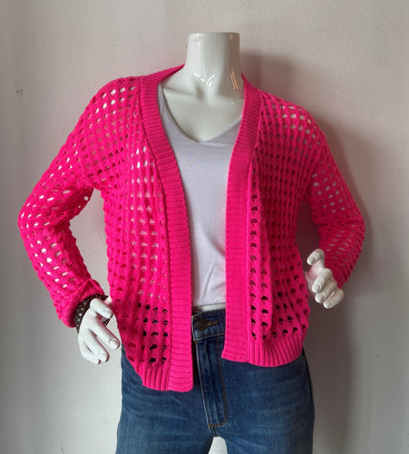 Brodie : Wispr Open Stitch Pointelle Cardi - Pink