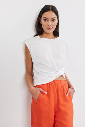 Velvet - Callista Short Sleeve Knot Front Top - White