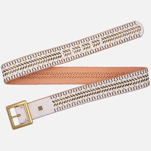 Ezra | Studded Leather Belt with Square Buckle - Off White