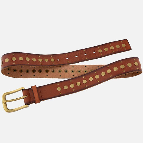 Faye | Studded Vintage Leather Belt-Cognac