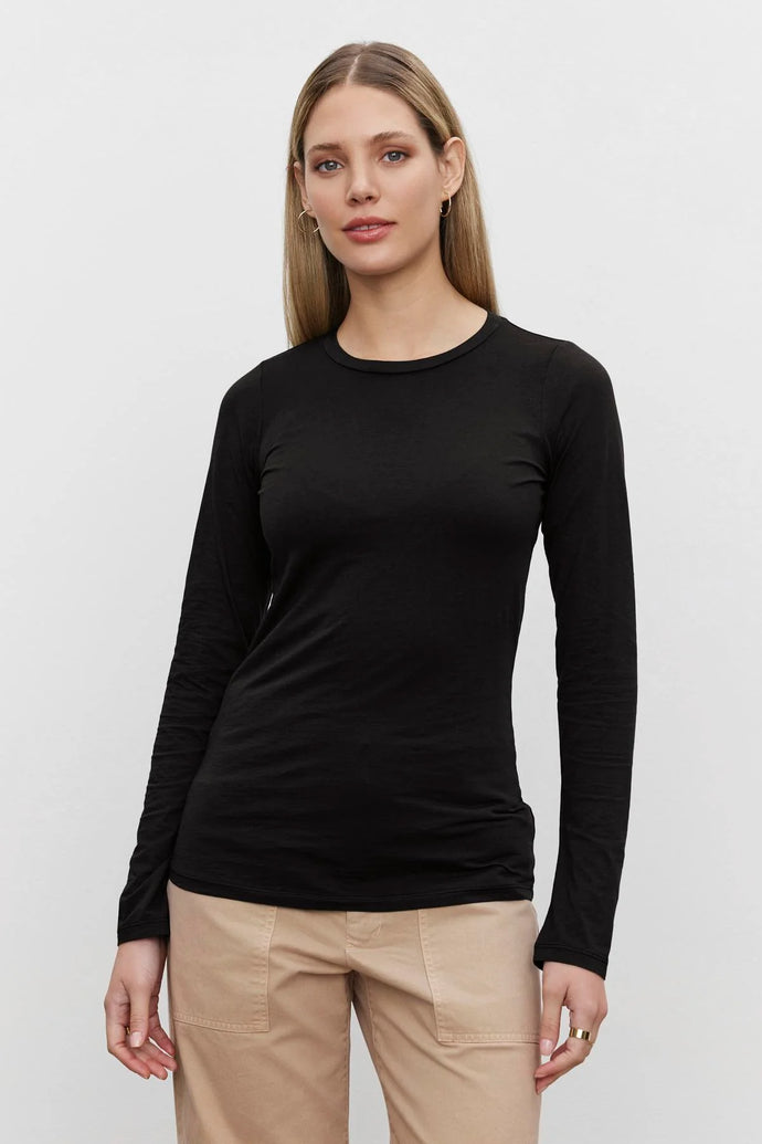 Velvet - Zofina Long Sleeve Crew Neck Tee - Black