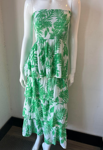 Felicite - Strapless Tier Maxi Dress - Green Palm
