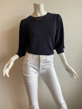 Load image into Gallery viewer, Lilla P - Puff Sleeve Crewneck Sweater - Navy