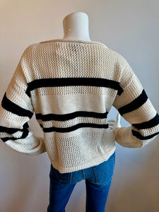 Sanctuary - Sporty Stripe Open Knit Sweater - Natural/Black