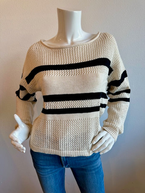 Sanctuary - Sporty Stripe Open Knit Sweater - Natural/Black