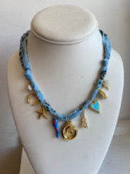 Mandriana - Vintage Bandana Charm Necklace - Blue