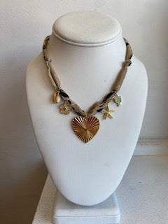 Mandriana - Vintage Bandana Charm Necklace - Taupe