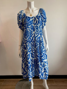 Velvet- Madilyn Puff Sleeve Tier Dress - Blue