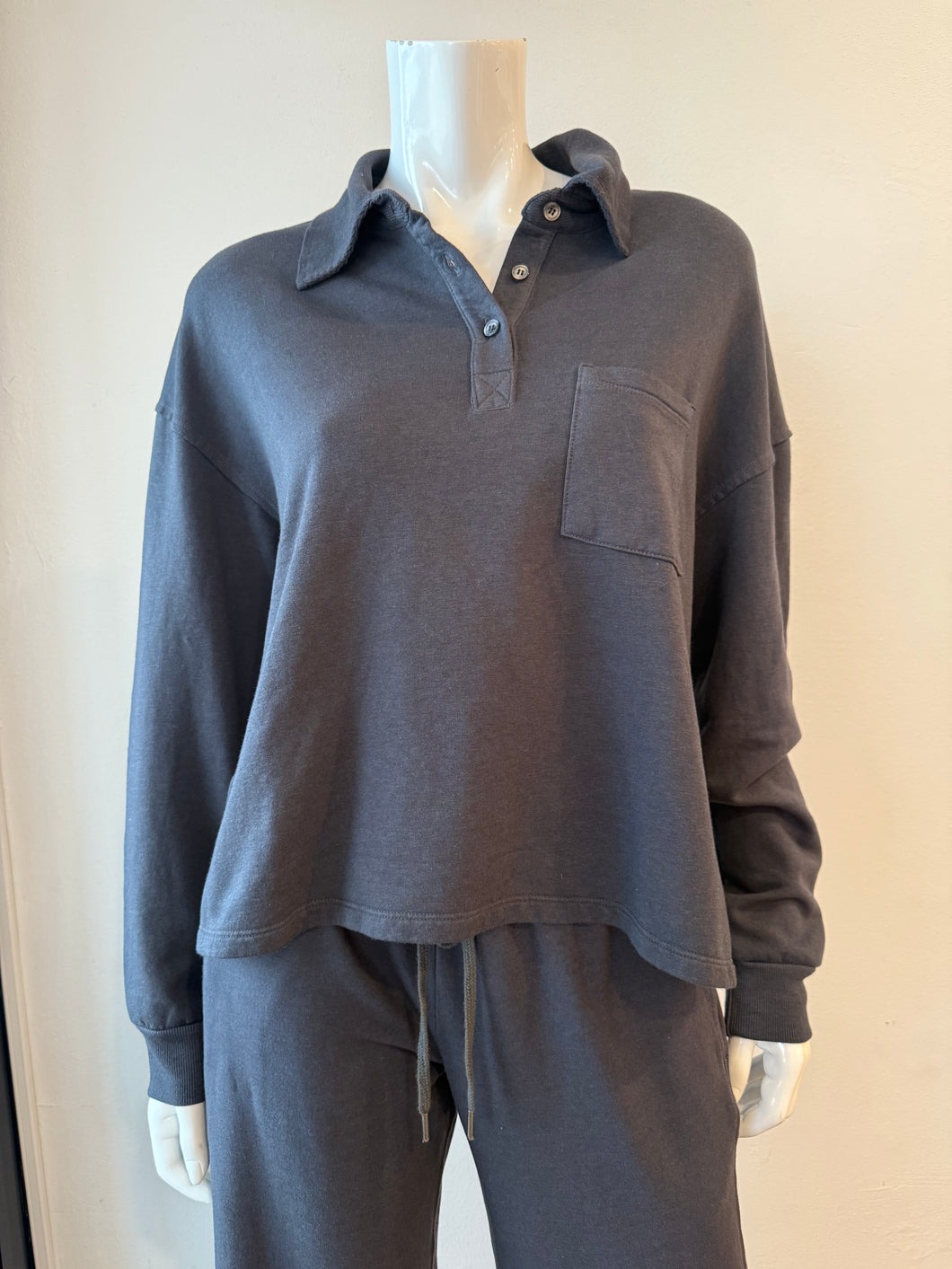 Mila - Collared Pocket Long Sleeve - Caviar