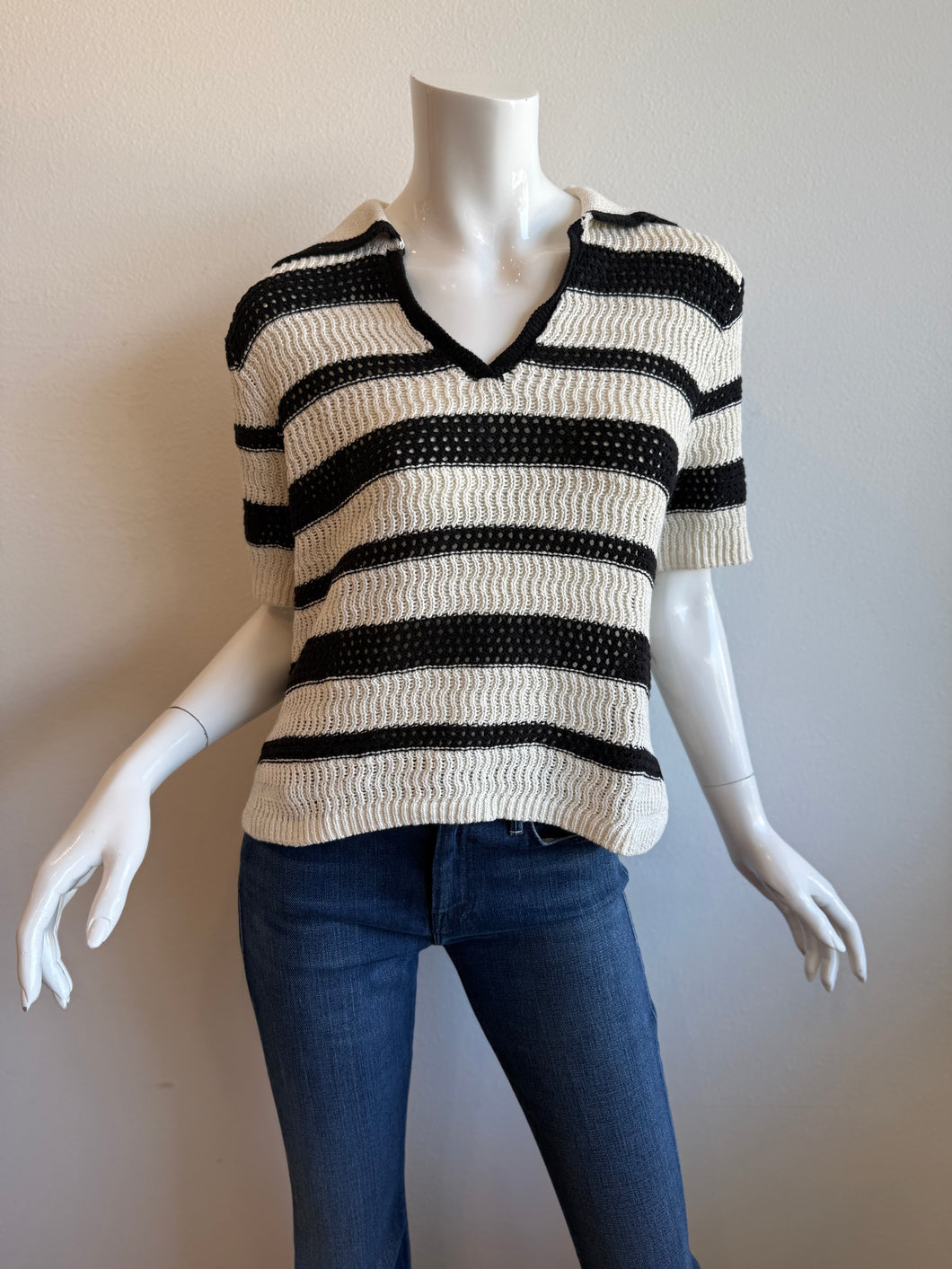 Sanctuary - Knitted Collared Top - Black/Chalk