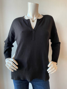 Lilla P - Split Neck Pullover Sweater - Black