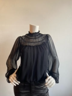 Lola & Sophie Smocked Yoke Chiffon Top - Black