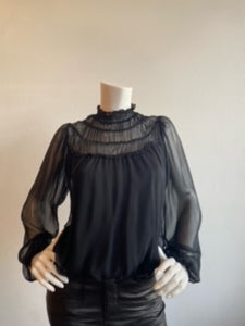 Lola & Sophie Smocked Yoke Chiffon Top - Black