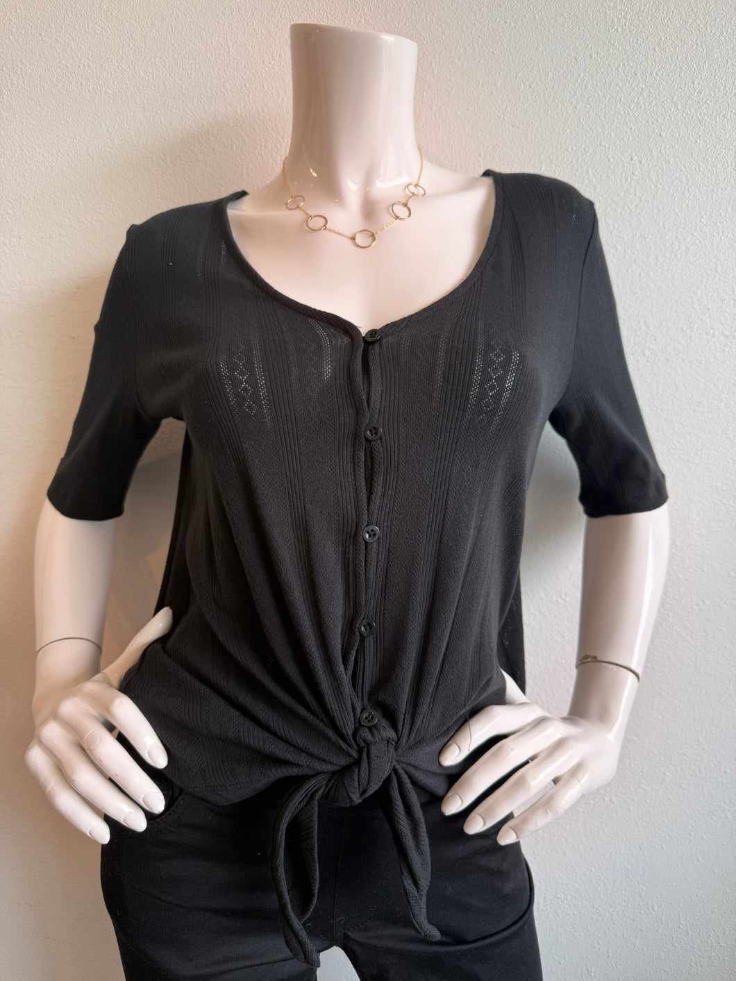 Sanctuary - Pointelle Tie Tee - Black