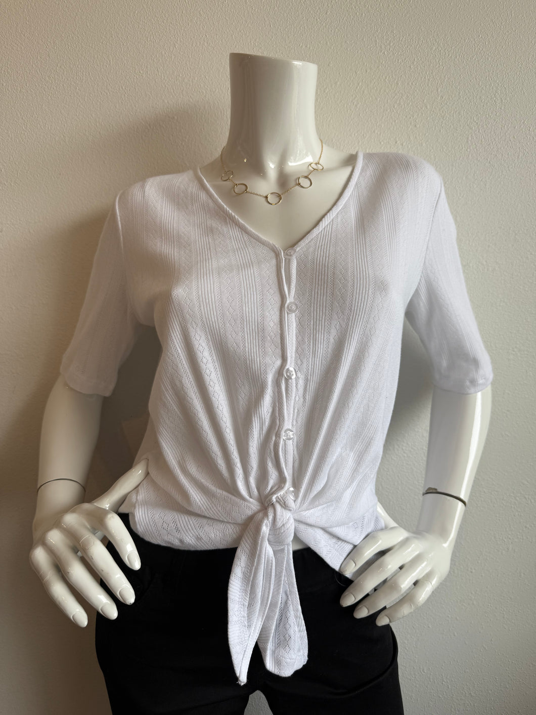 Sanctuary - Pointelle Tie Tee - White