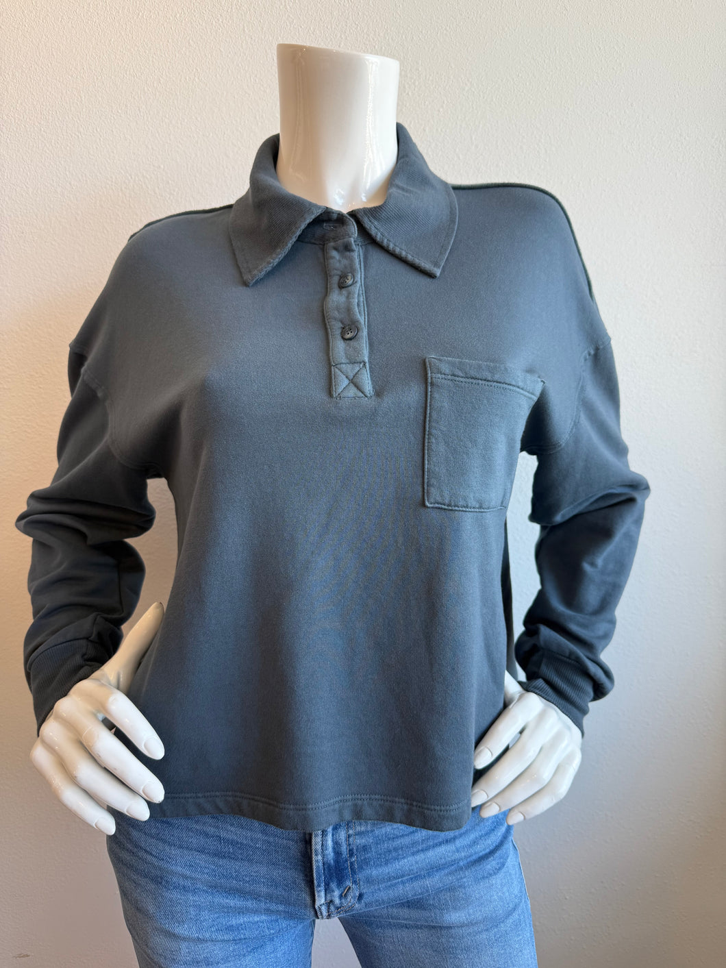 MILA - Collared Pocket Long Sleeve - Steel