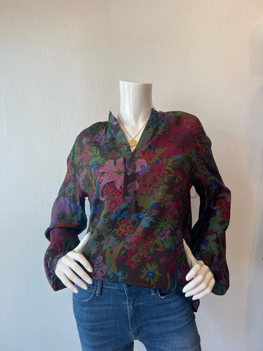 Gold Hawk Classic Henley Top - Chocolate Winter Floral Print