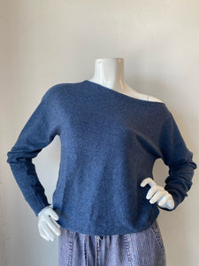 Minnie Rose -  Cotton Cashmere Off Shoulder Top- Indigo