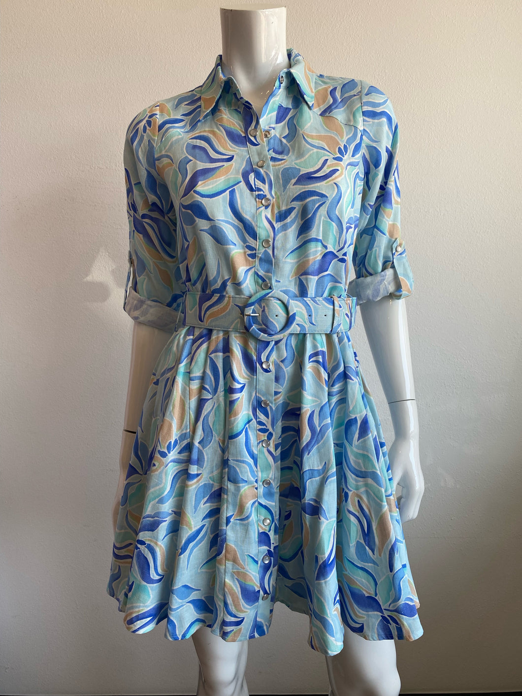 Hale Bob - Alaina Belted Linen Dress - Blue