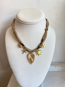 Mandriana - Vintage Bandana Charm Necklace - Taupe