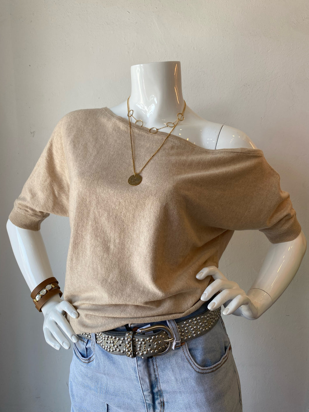 Minnie Rose - Short Sleeve Off Shoulder - Brown Sugar