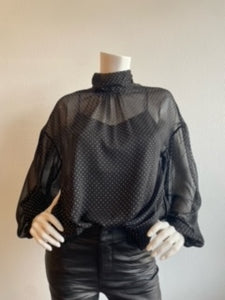 Sanctuary Sheer Volume Metallic Blouse - Black