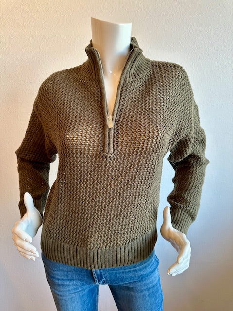 Sanctuary - Open Knit 1/2 Zip Sweater - Kalamata