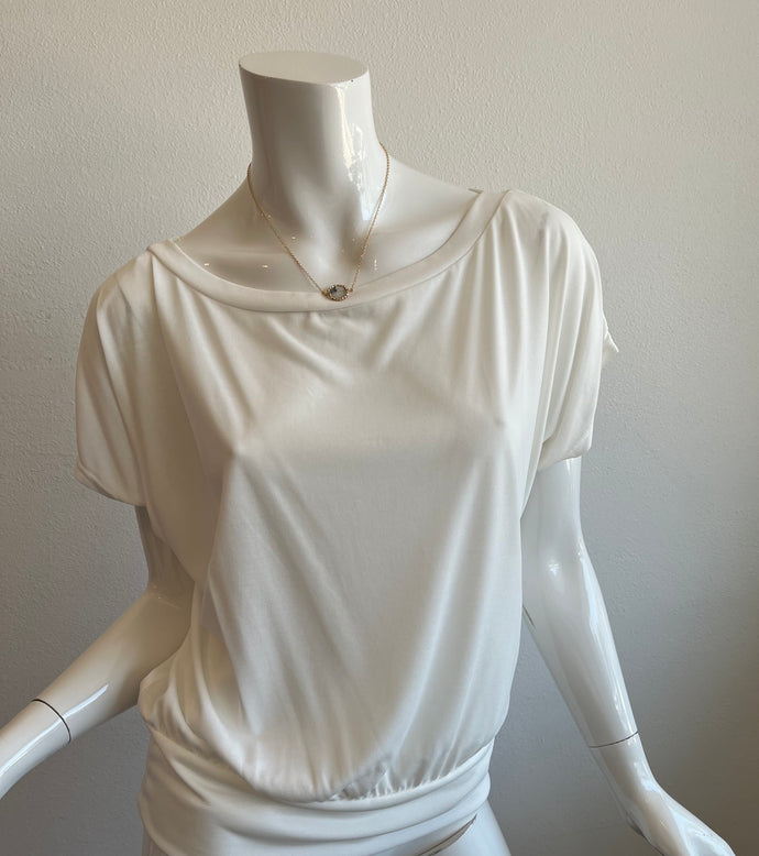 Veronica M - Short Sleeve Banded Top - Ivory Cupro