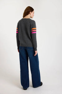 Brodie Annie Stripe Crew - Mid Grey