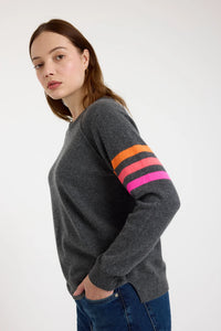 Brodie Annie Stripe Crew - Mid Grey