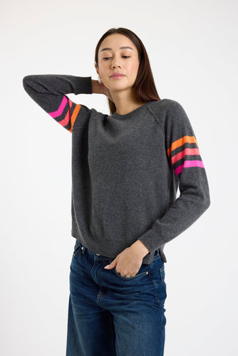 Brodie Annie Stripe Crew - Mid Grey