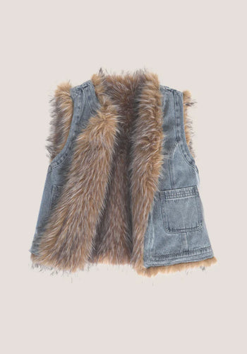 Dylan - Montana Fur & Denim Vest - Denim